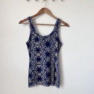 Jean Paul Gaultier Soleil Vintage Mesh Tank Top Large Blue Geometric Print